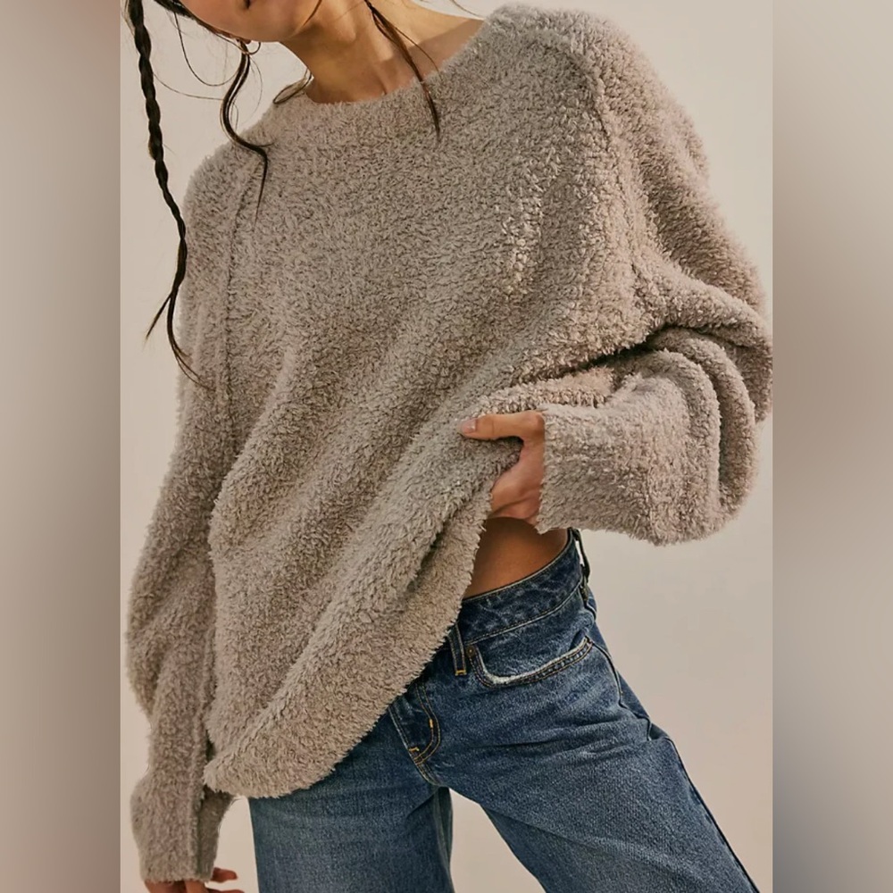 Free People Teddy Sweater Tunic in Silver Clouds sz M nwt